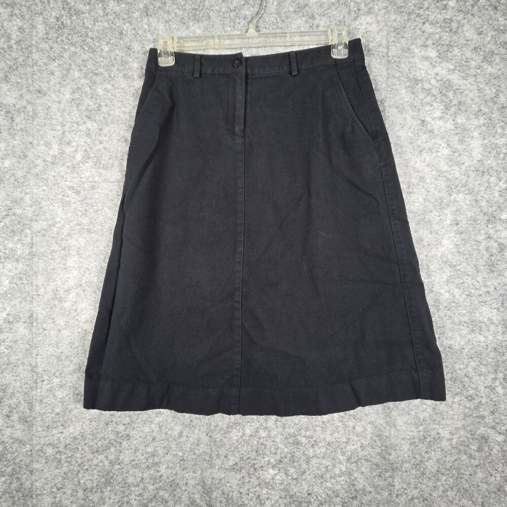 L.L. Bean Women’s Classic Fit Skirt Black Size 8 Button Front Preppy Academia - Picture 2 of 9